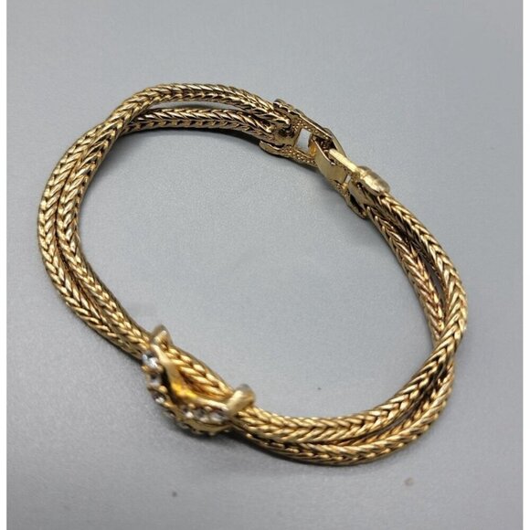 Crystal X Bracelet Double 6.5" Strand Cable Chain Gold Tone High End Fashion - Picture 11 of 11